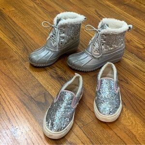 Gap Kids Glittering Silver Slip-On Shoes & Justice Gray & Sparkling Boots
Girls